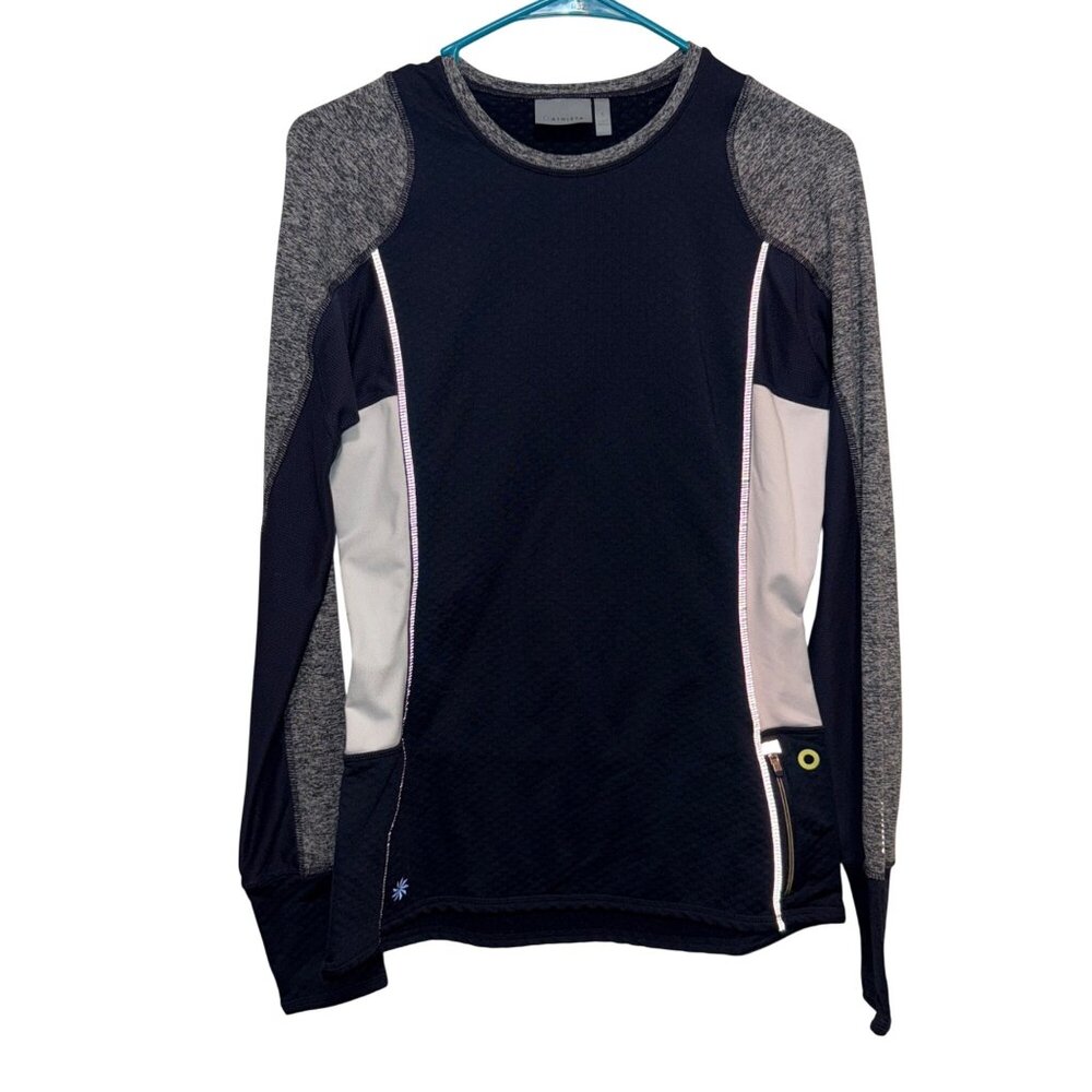 Athleta Womens Colorblock Long Sleeve Activewear Top Gray Navy White Size S